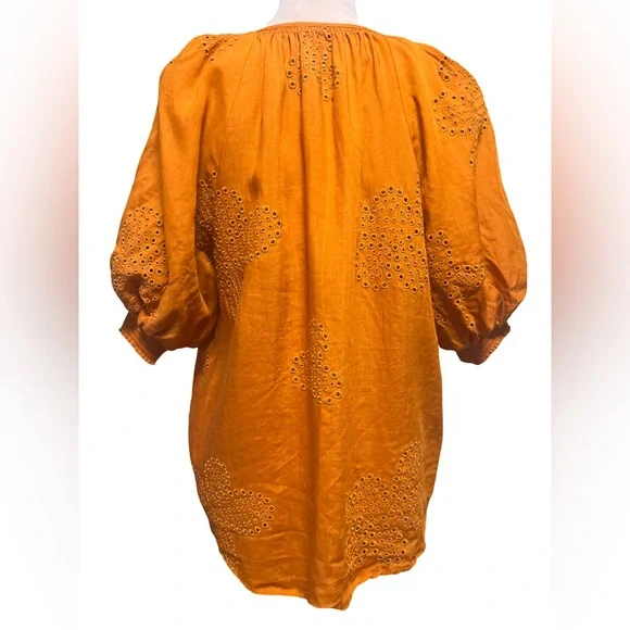 Chico's Vibrant Orange Cutwork Blouse Size L - Picture 6 of 12